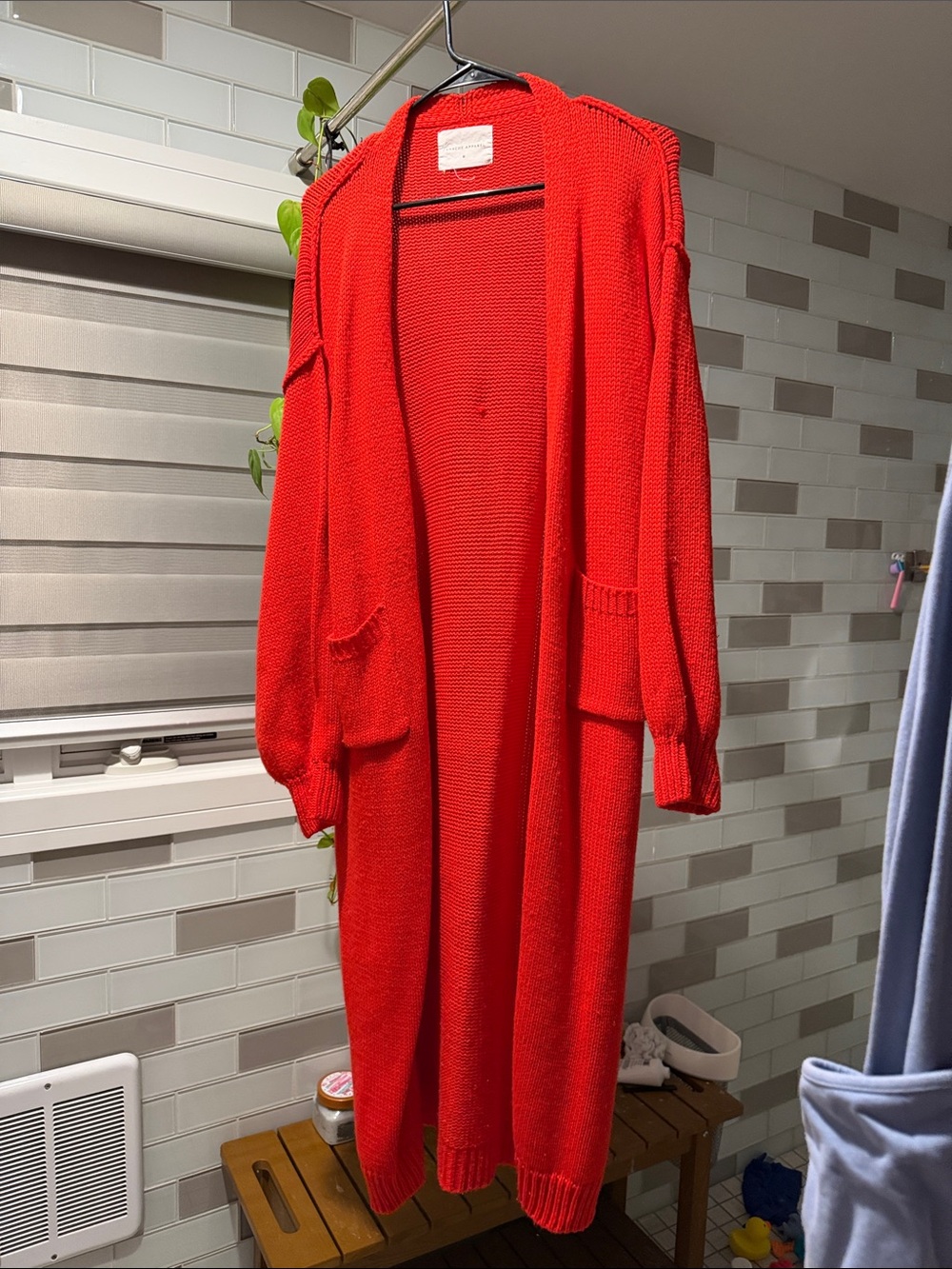 Long Open-Front Red Women’s Knit Cardigan